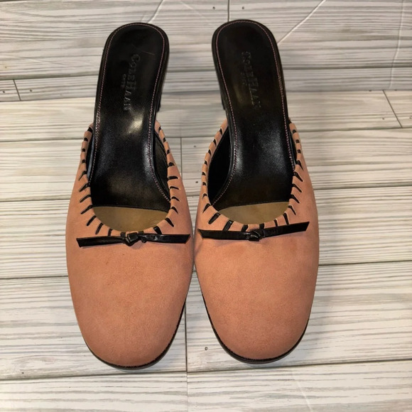 Cole Haan Shoes - Vintage Cole Haan Blush Pink Suede and Black Leather Mules Size 9B